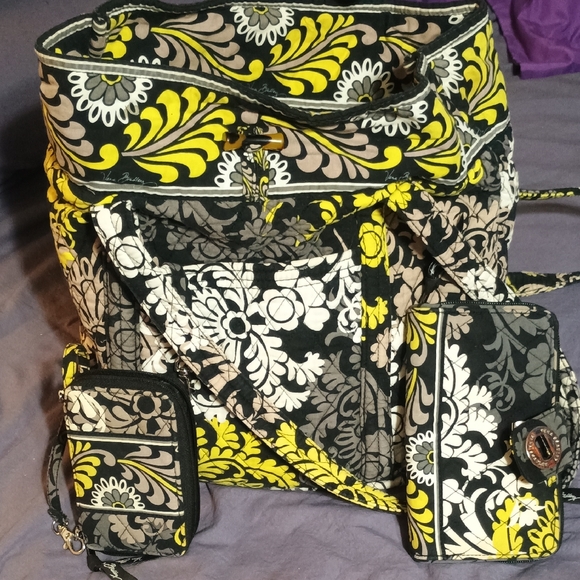 Vera Bradley Handbags - Vera Bradley Black and Yellow Floral Backpack Set